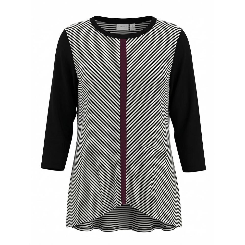 Chico's Weekends Womens L Nautical Coastal Minimalist Staple Striped Tunic Top